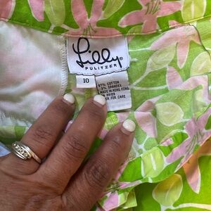Lilly Pulitzer Green and Pink Bermuda Shorts Vibrant Pattern
